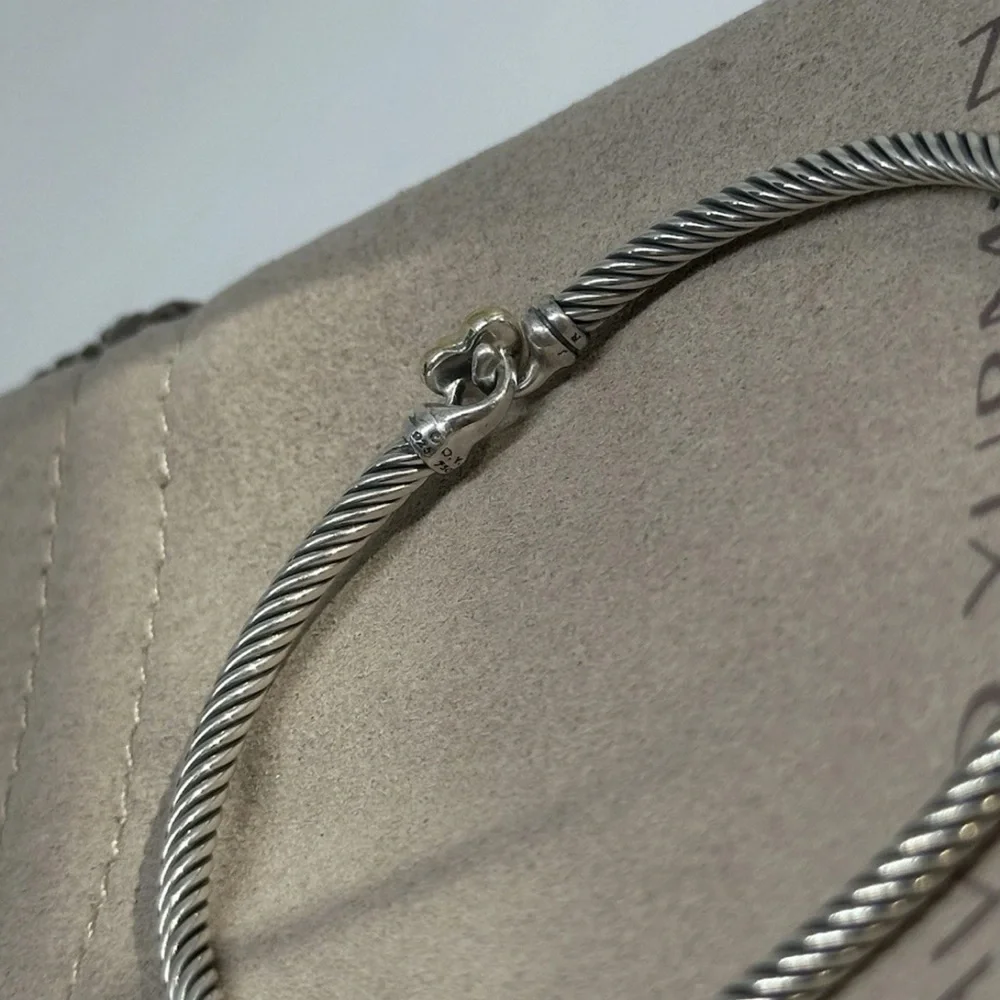David Yurman Silver Bracelet with 14k Gold Heart sz large 3mm - Picture 3 of 3